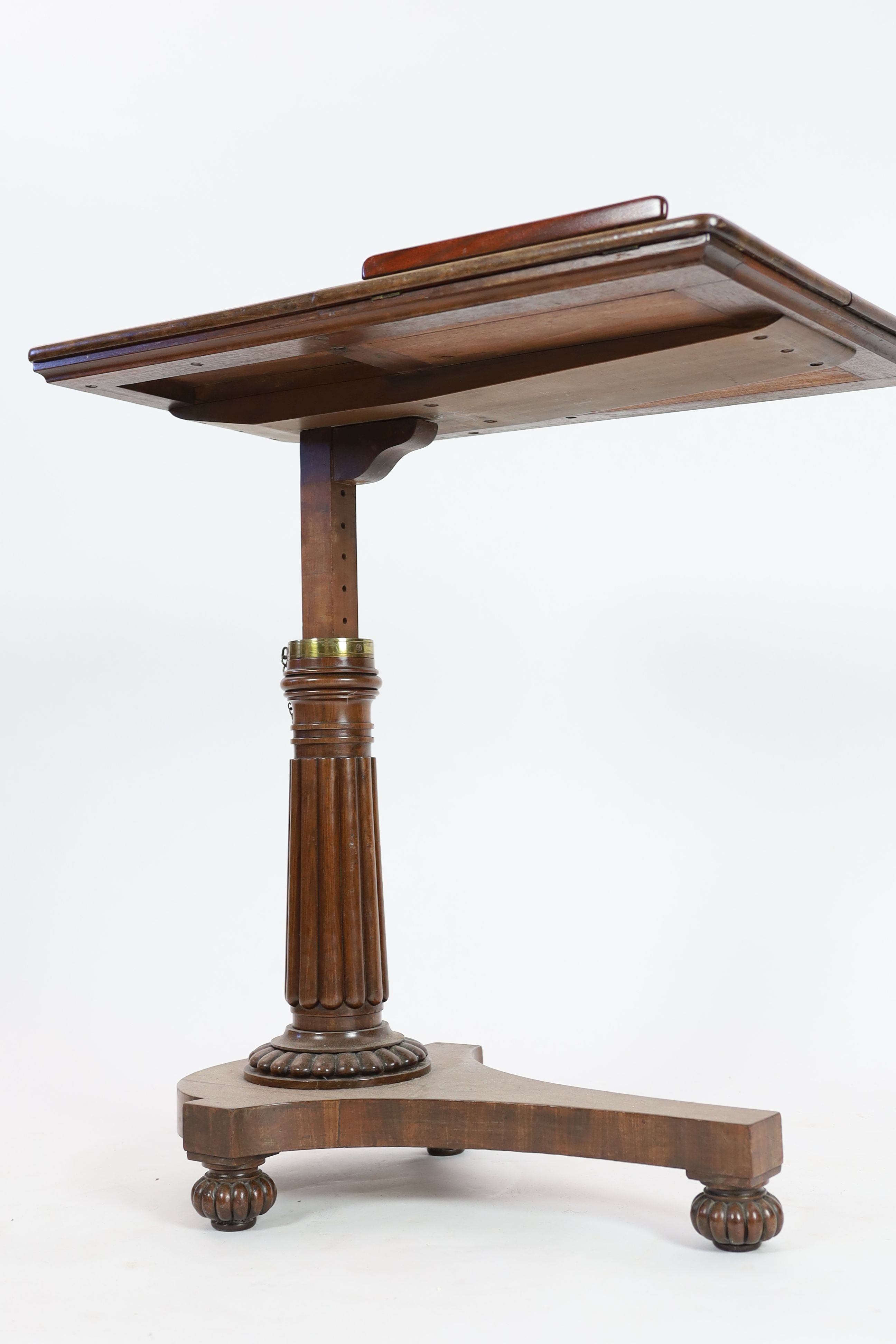 A Victorian mahogany adjustable reading table, with twin flap top, width 81cm depth 53cm
